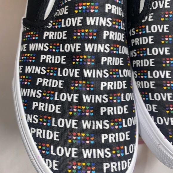 NEW Vans shoes asher love rainbow hearts 3 youth glitter kind slip on - Picture 7 of 11